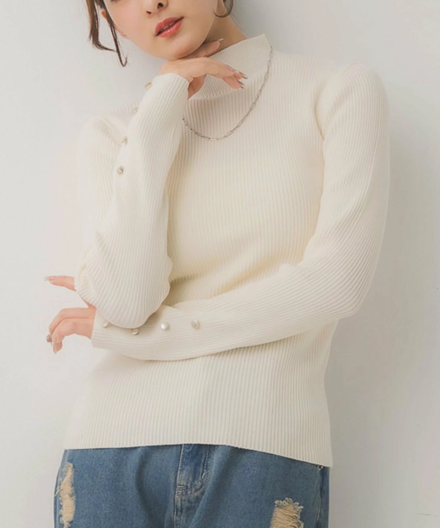 閃閃/ 淨色啞色扣閃閃企領針織