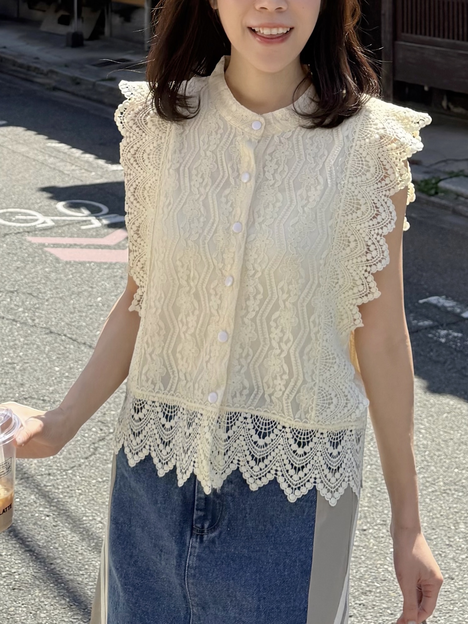 蕾絲圓領恤衫背心