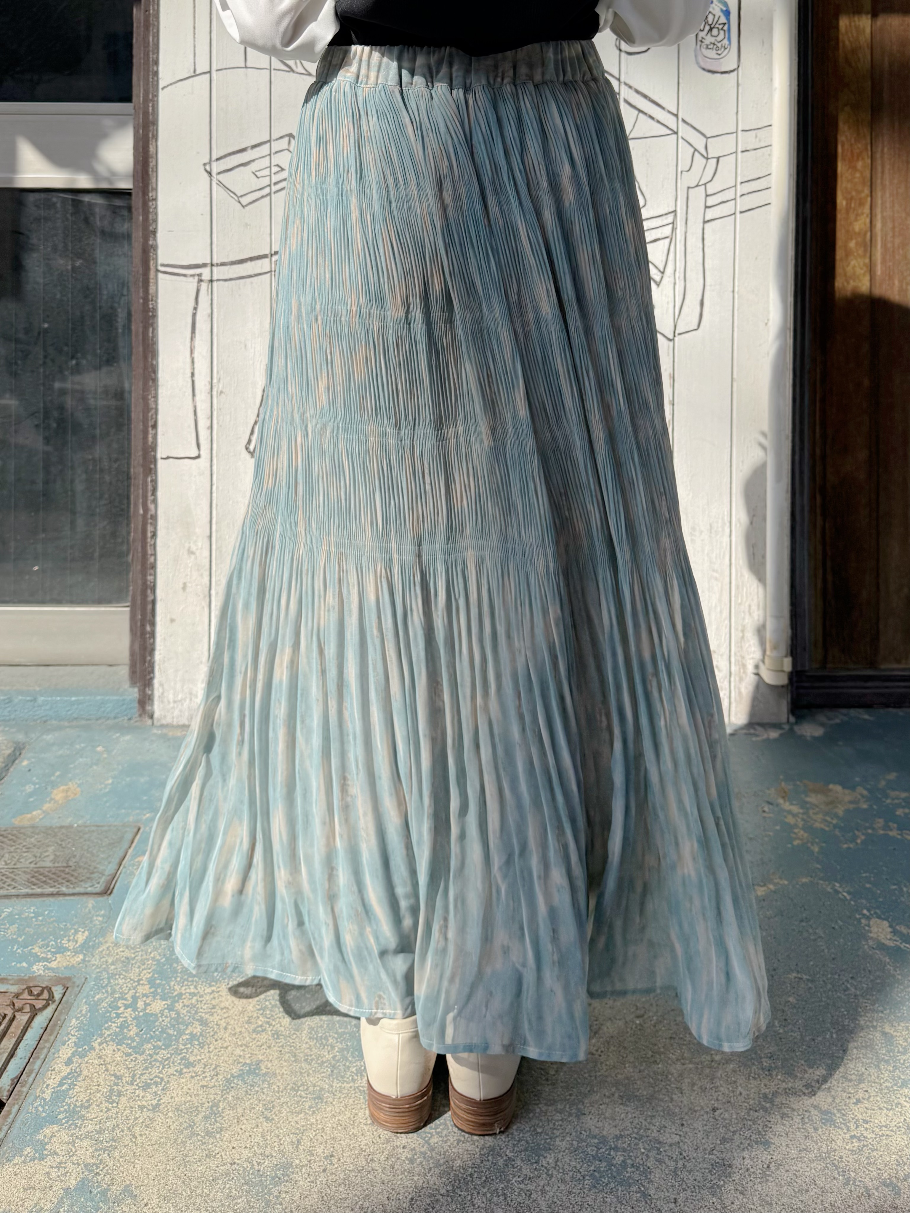 3色•水彩色百摺雪紡半身裙