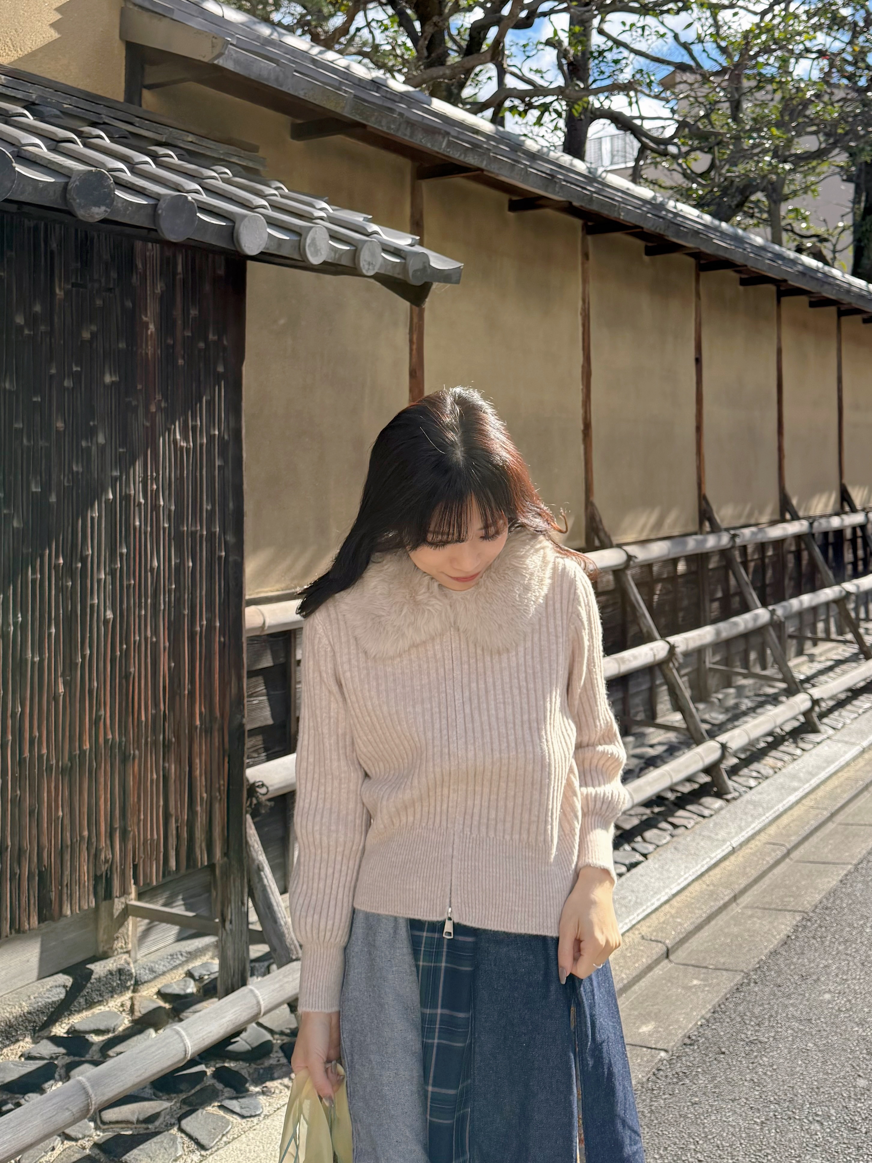 毛毛領拉鍊針織外套