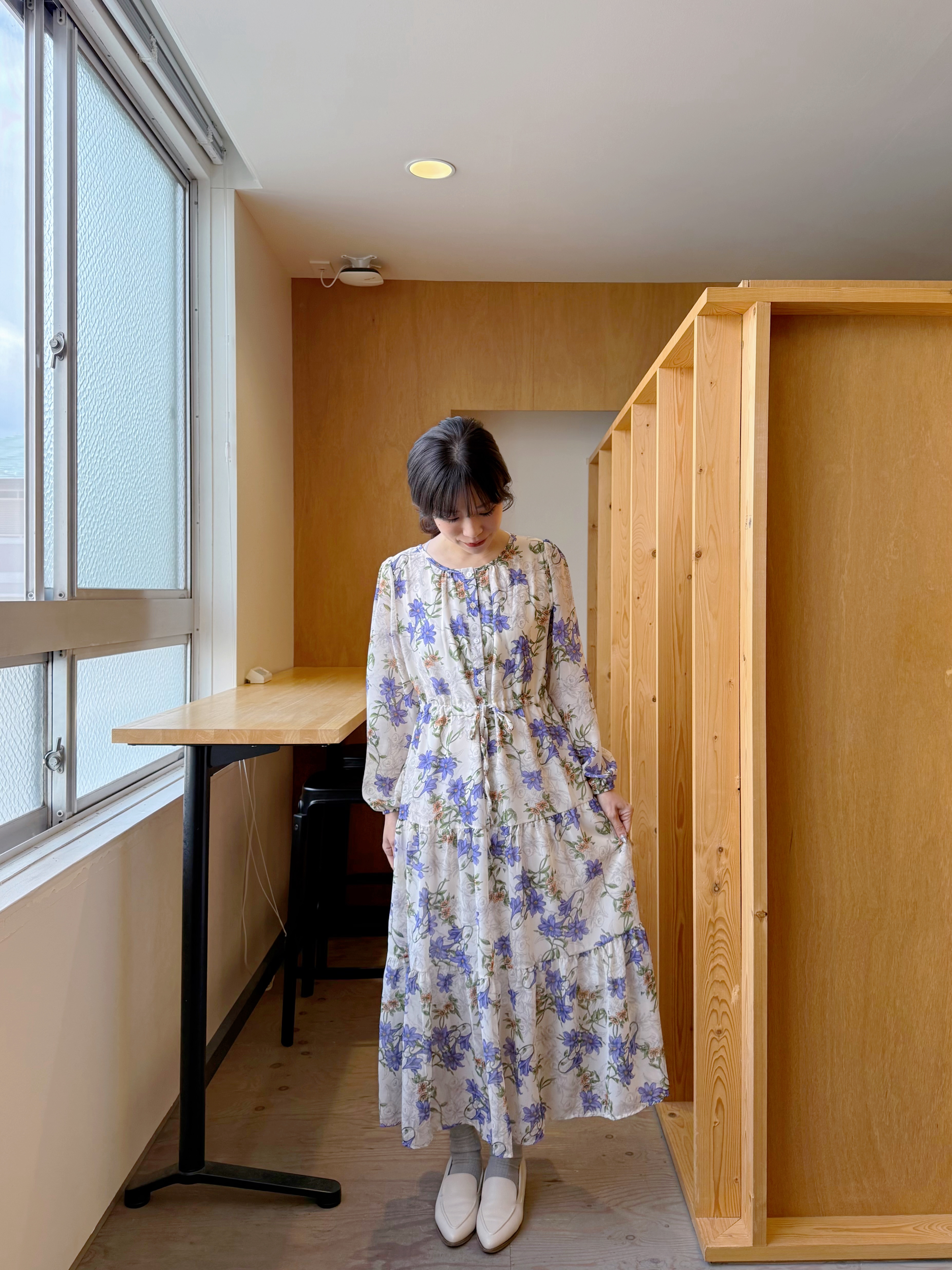 薰衣草紫色花雪紡連身裙