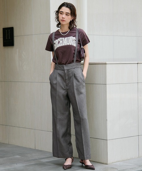 直條紋吊帶長褲