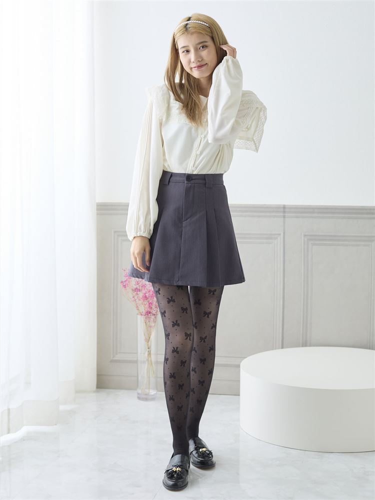 80denier仿素肌波點蝴蝶結絲襪