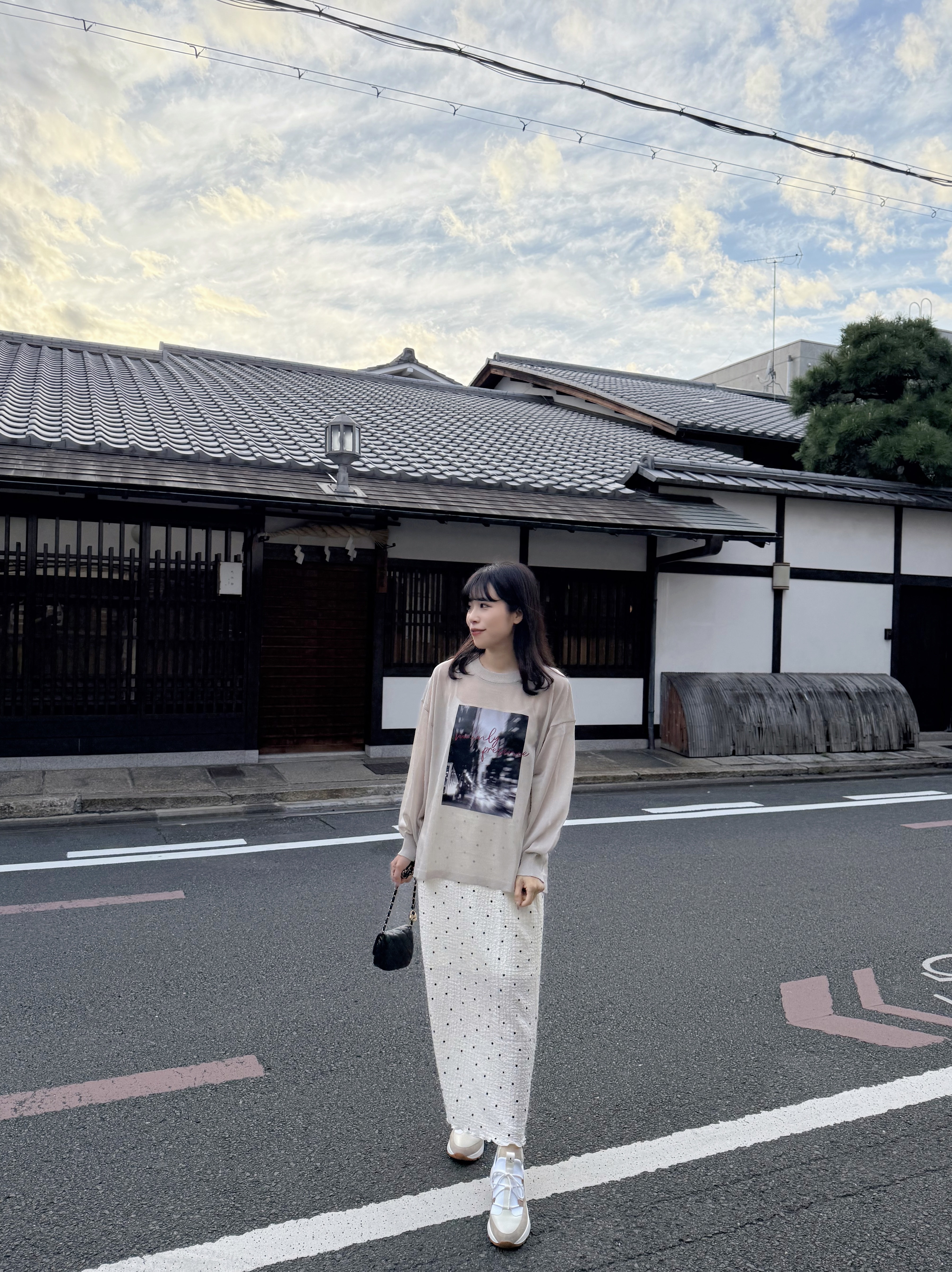 百褶雪紡直長半身裙