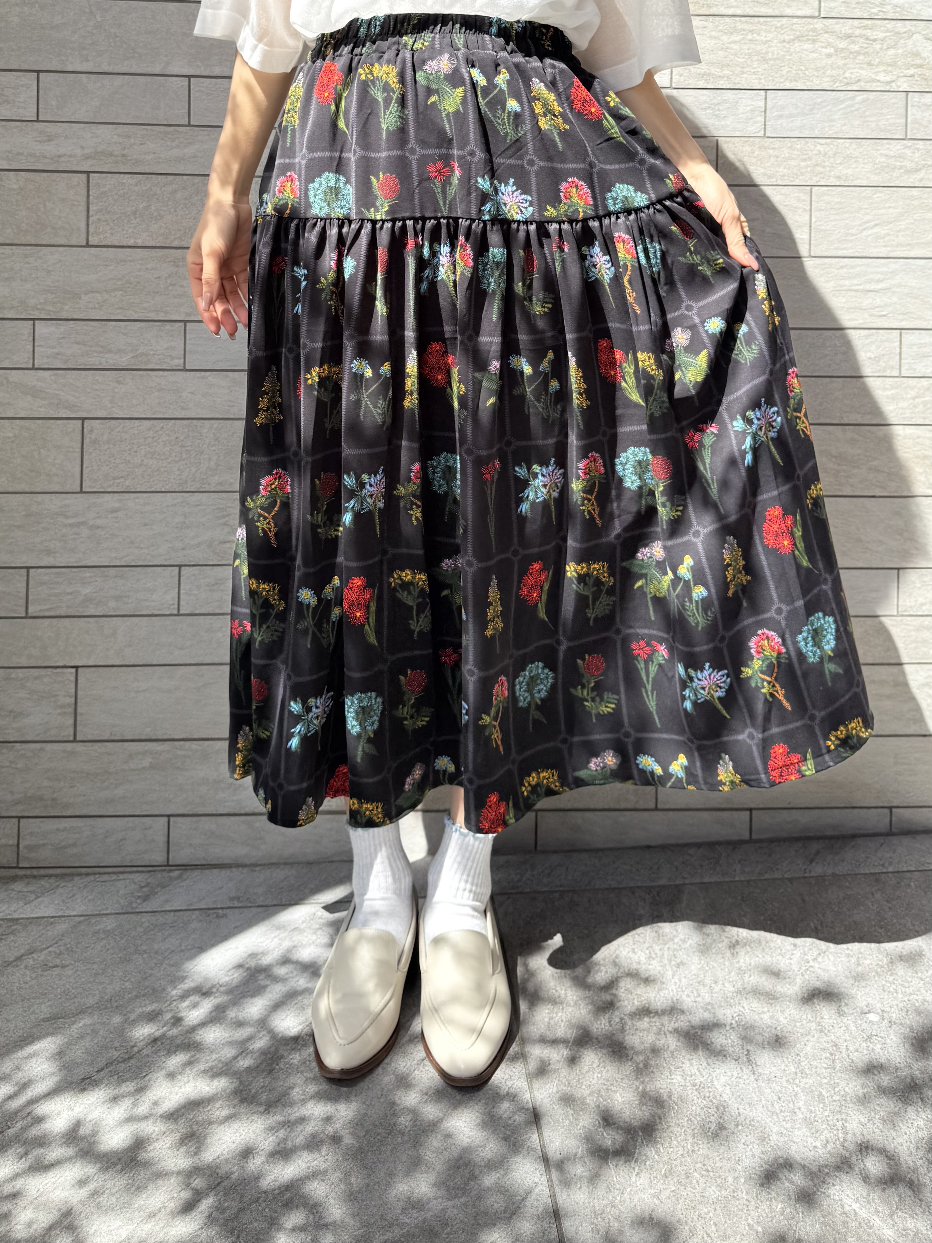 花花圖案雪紡A line半身裙