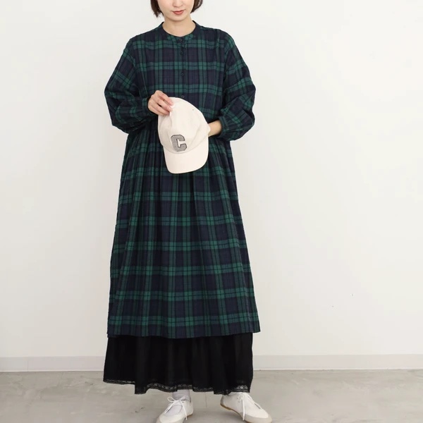 格仔皺皺雪紡娃娃連身裙