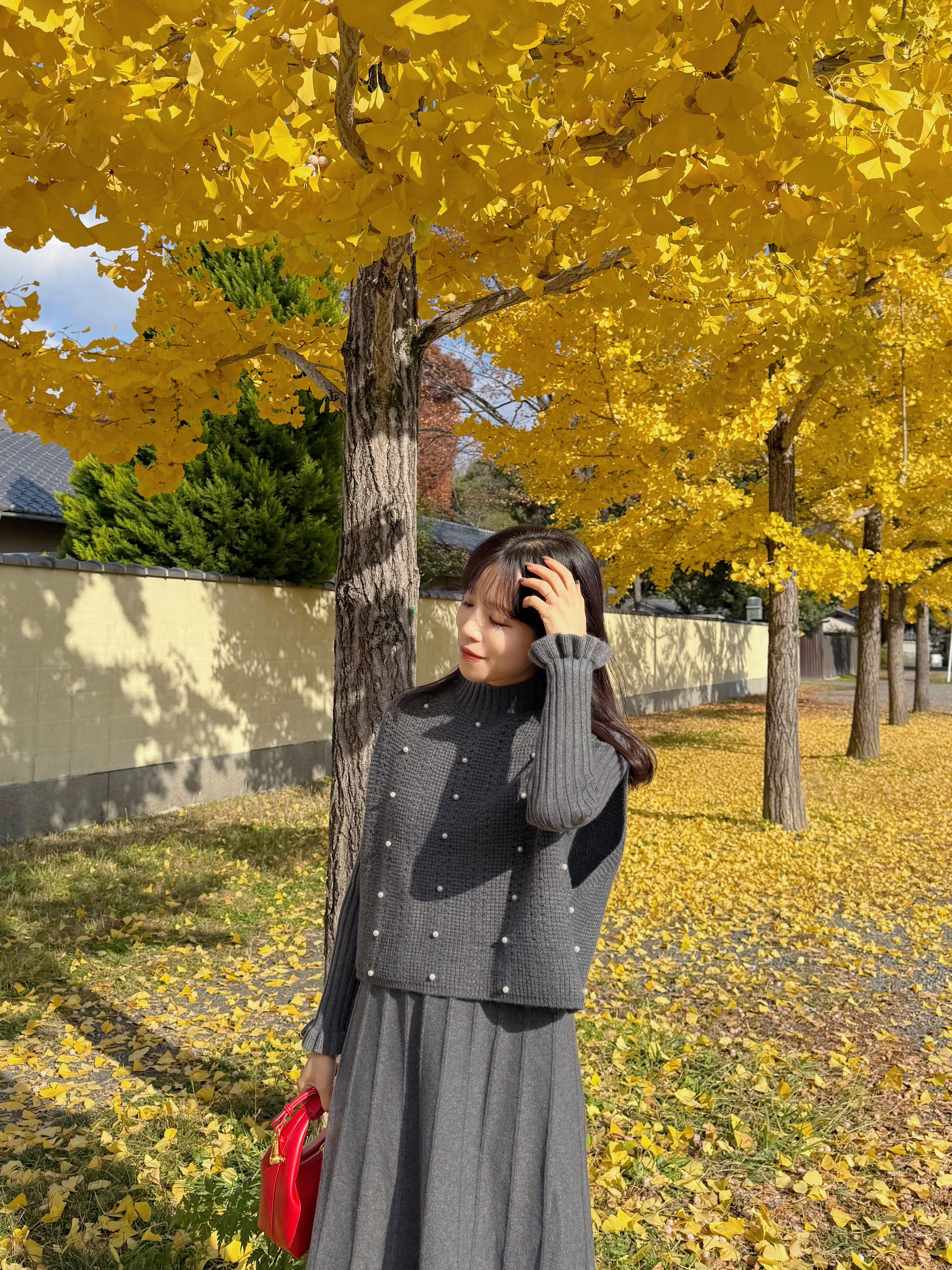 3色•珍珠斗篷針織及膝連身裙