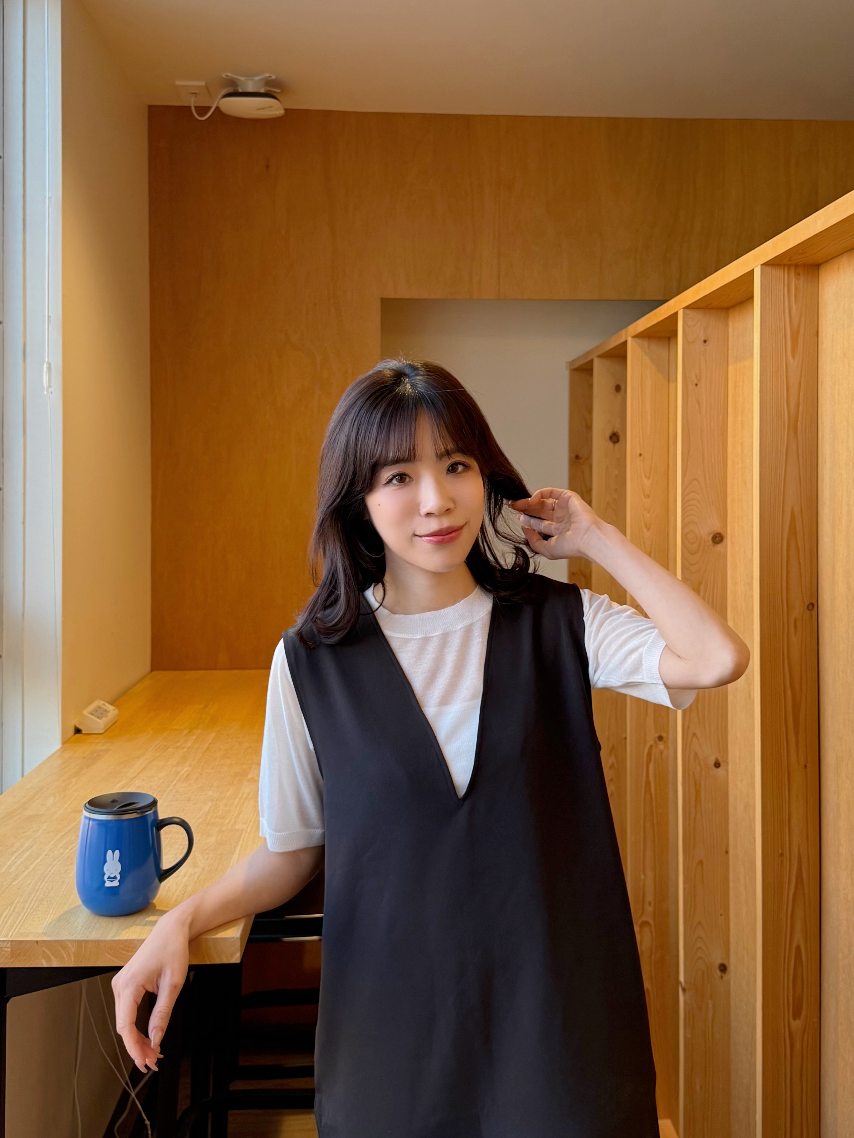 V領有袋雪紡背心連身裙