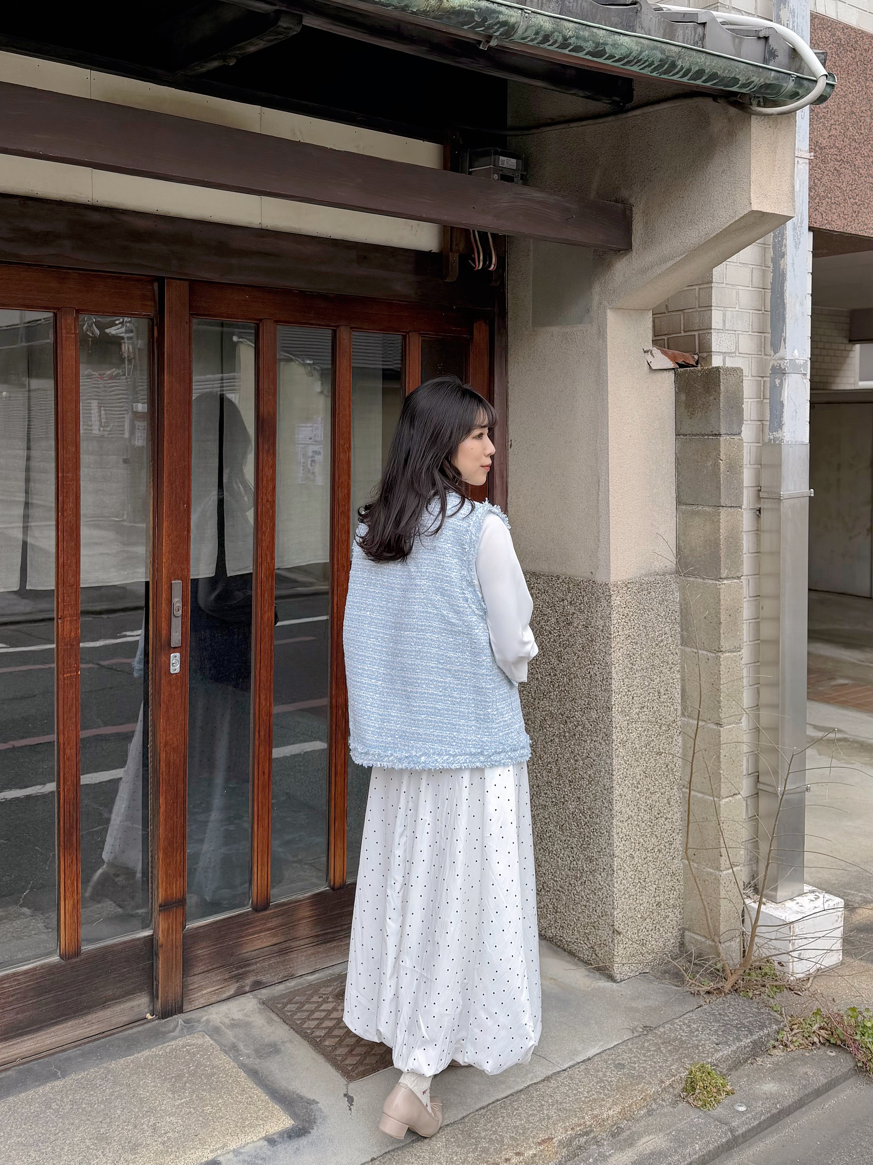 2色•銀絲Tweed流蘇邊背心外套