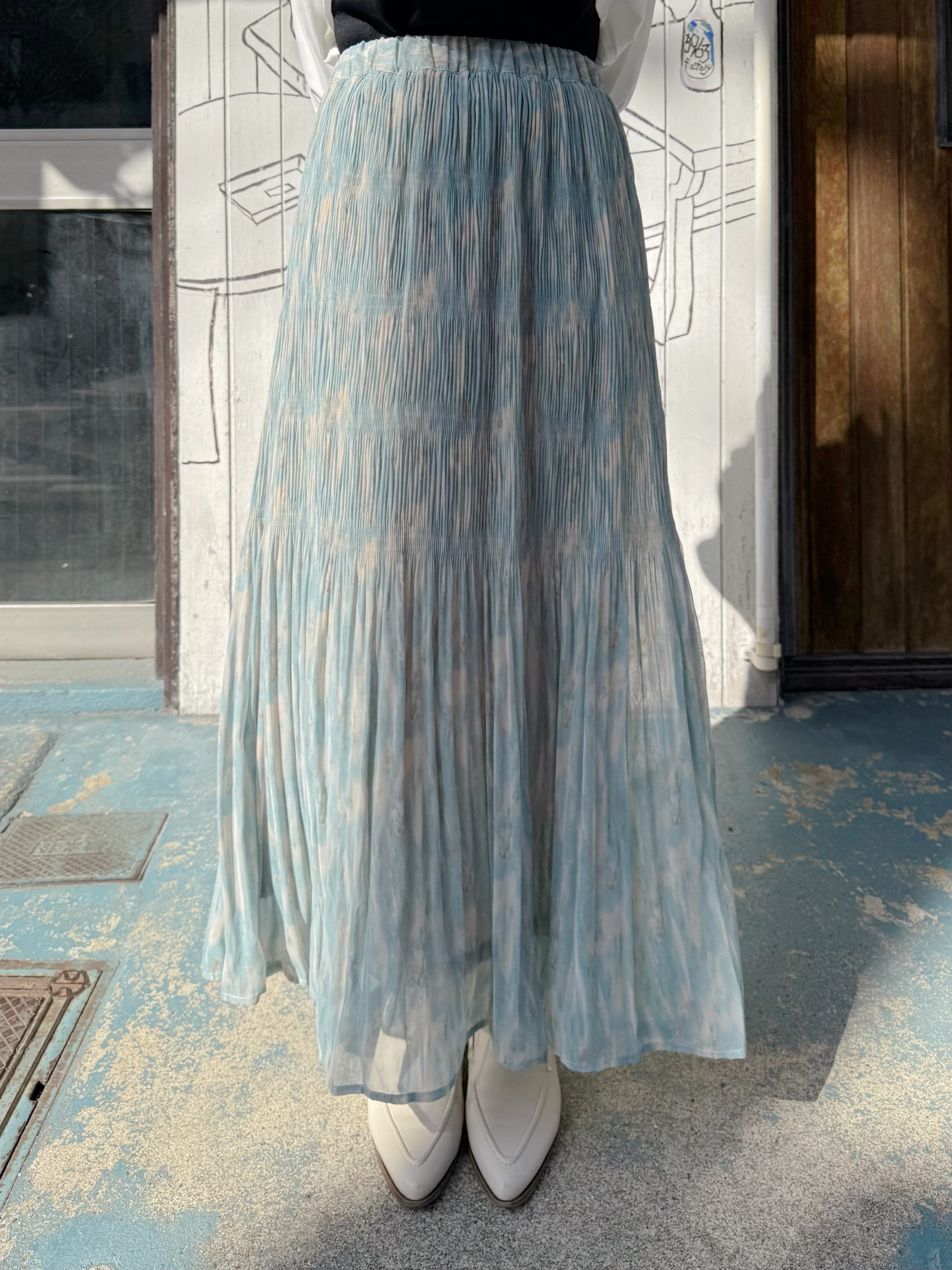 3色•水彩色百摺雪紡半身裙