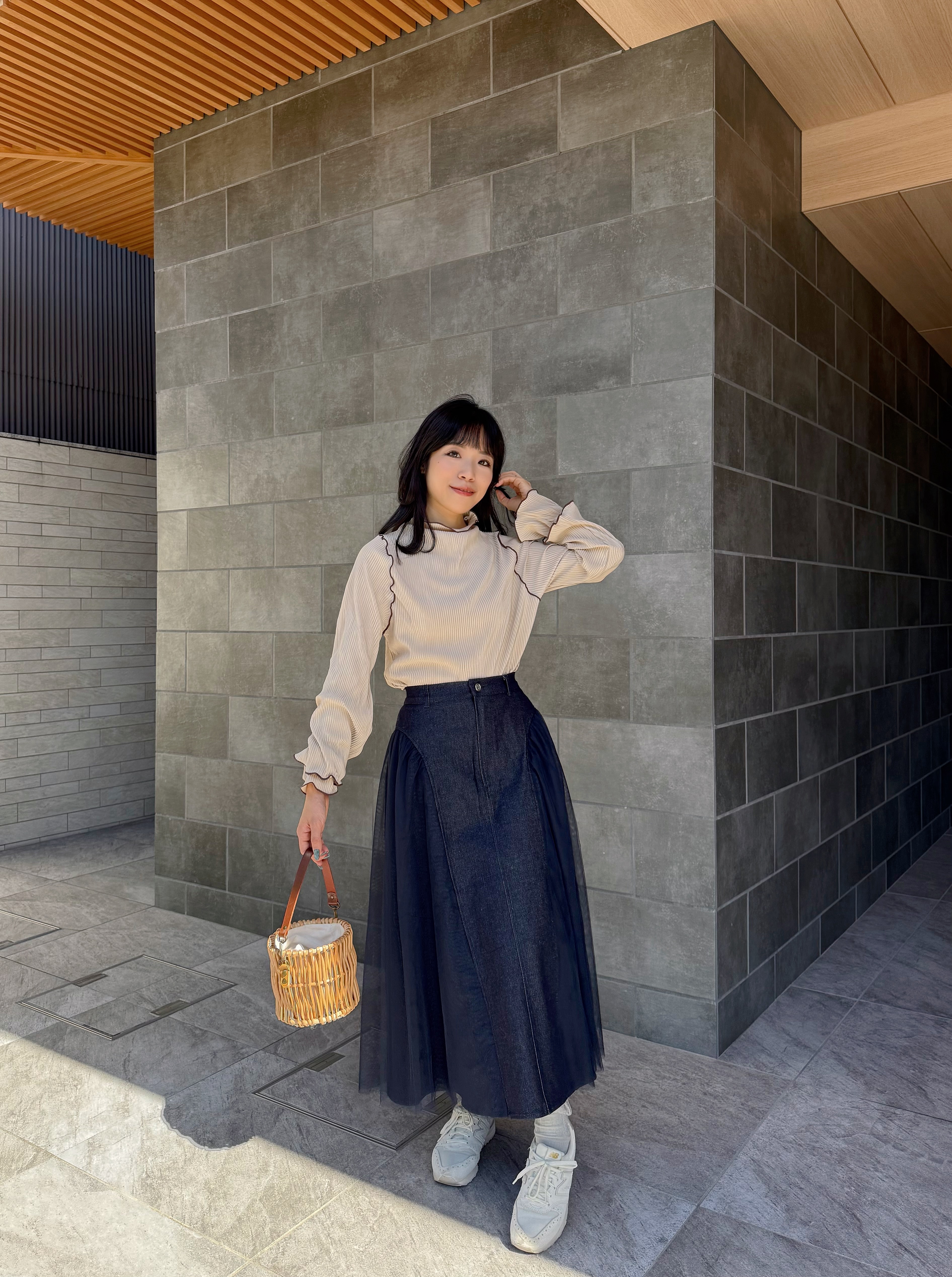 6色•2Way前後拼色百褶2層手袖上衣