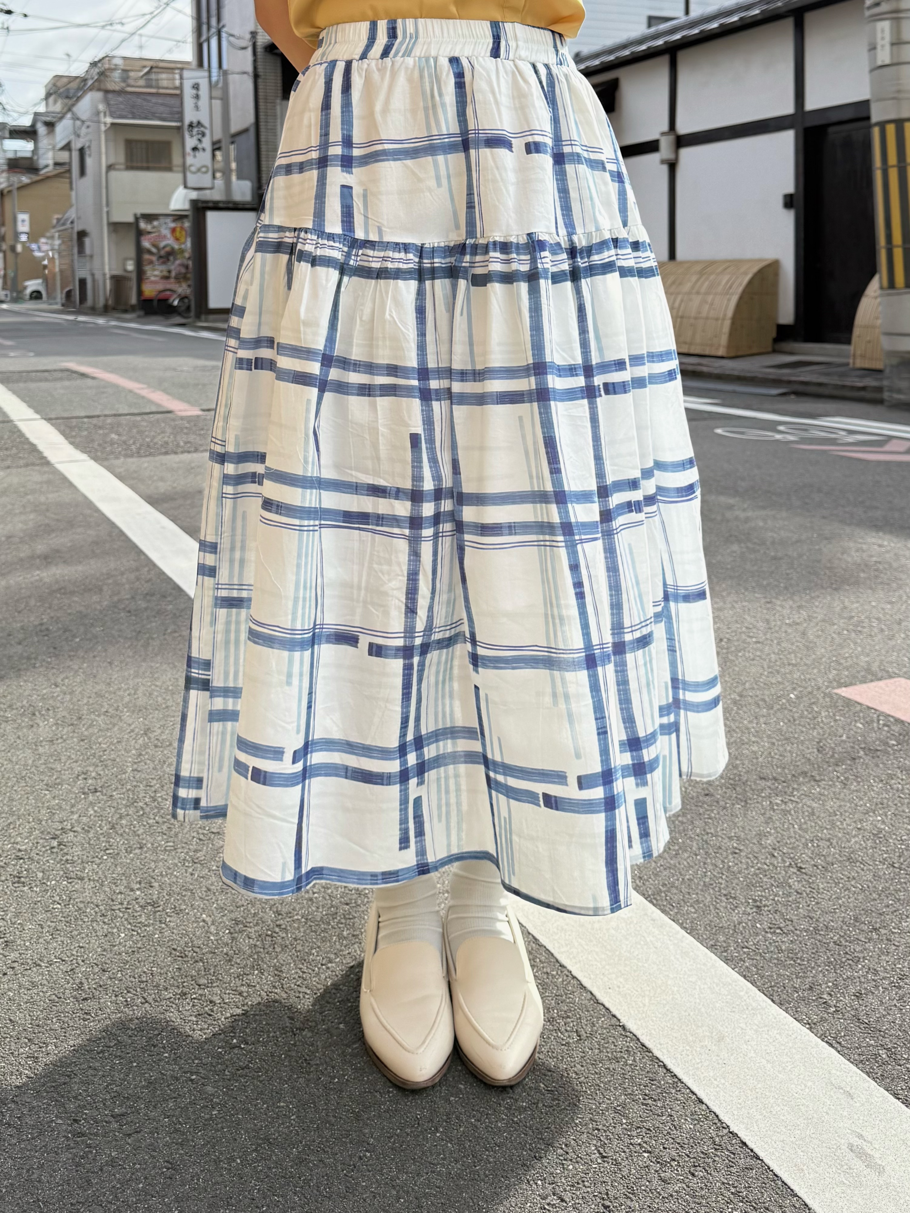 藍白格仔A line半身裙