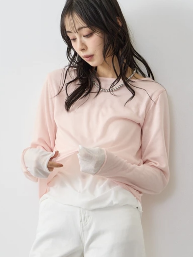 4色•假兩件拼色半透上衣