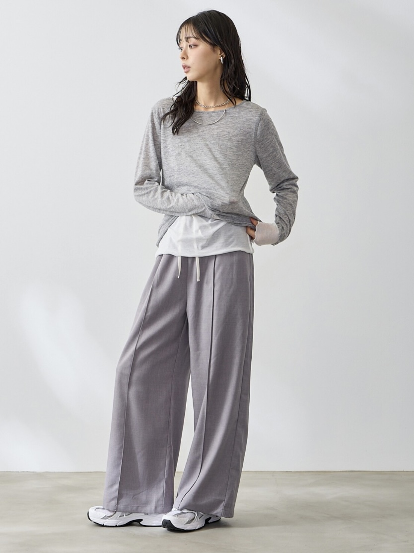 4色•假兩件拼色半透上衣