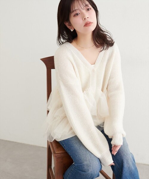 5色・Size F・雙層薄紗拼接針織開襟外套