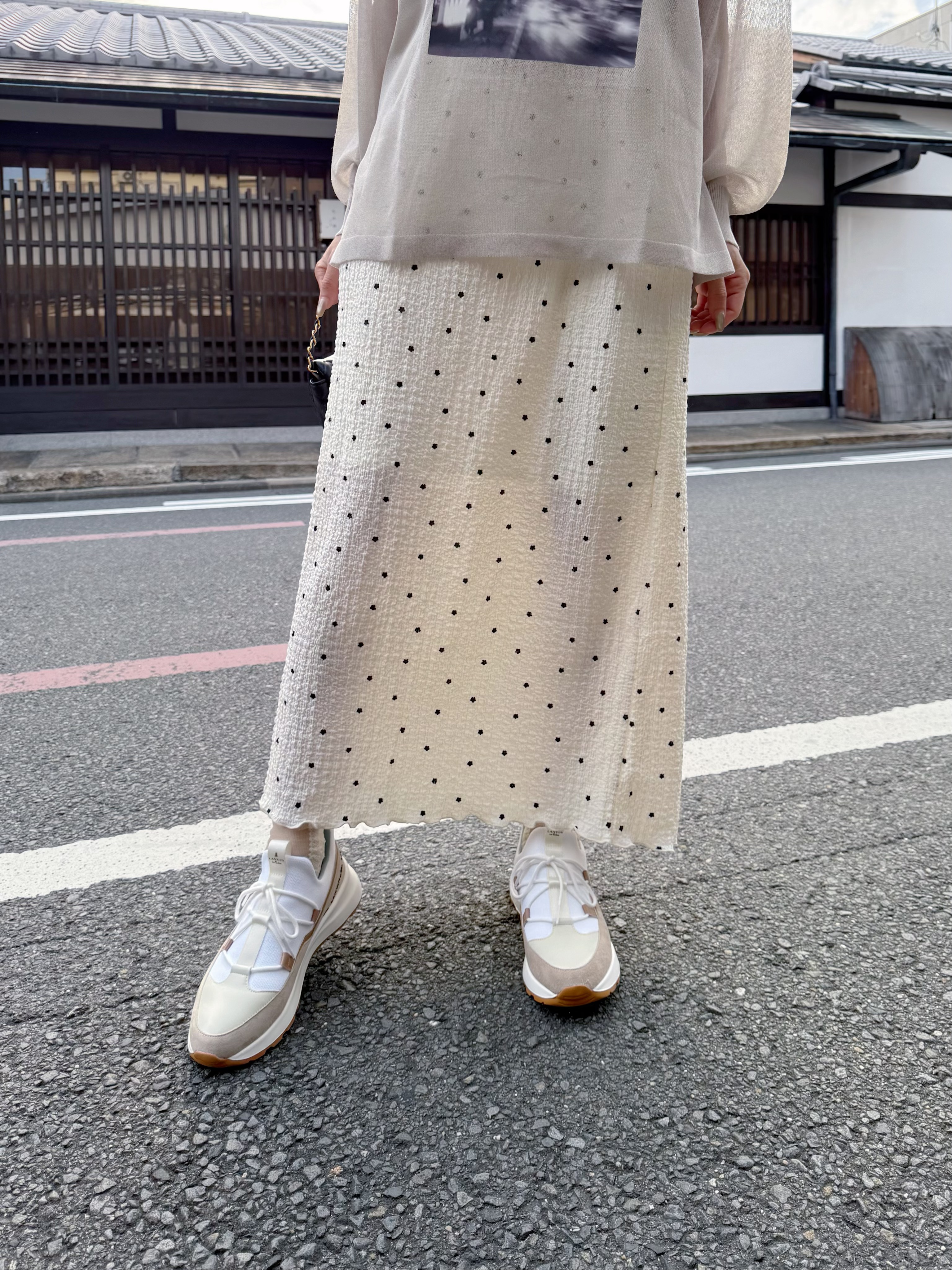 百褶雪紡直長半身裙