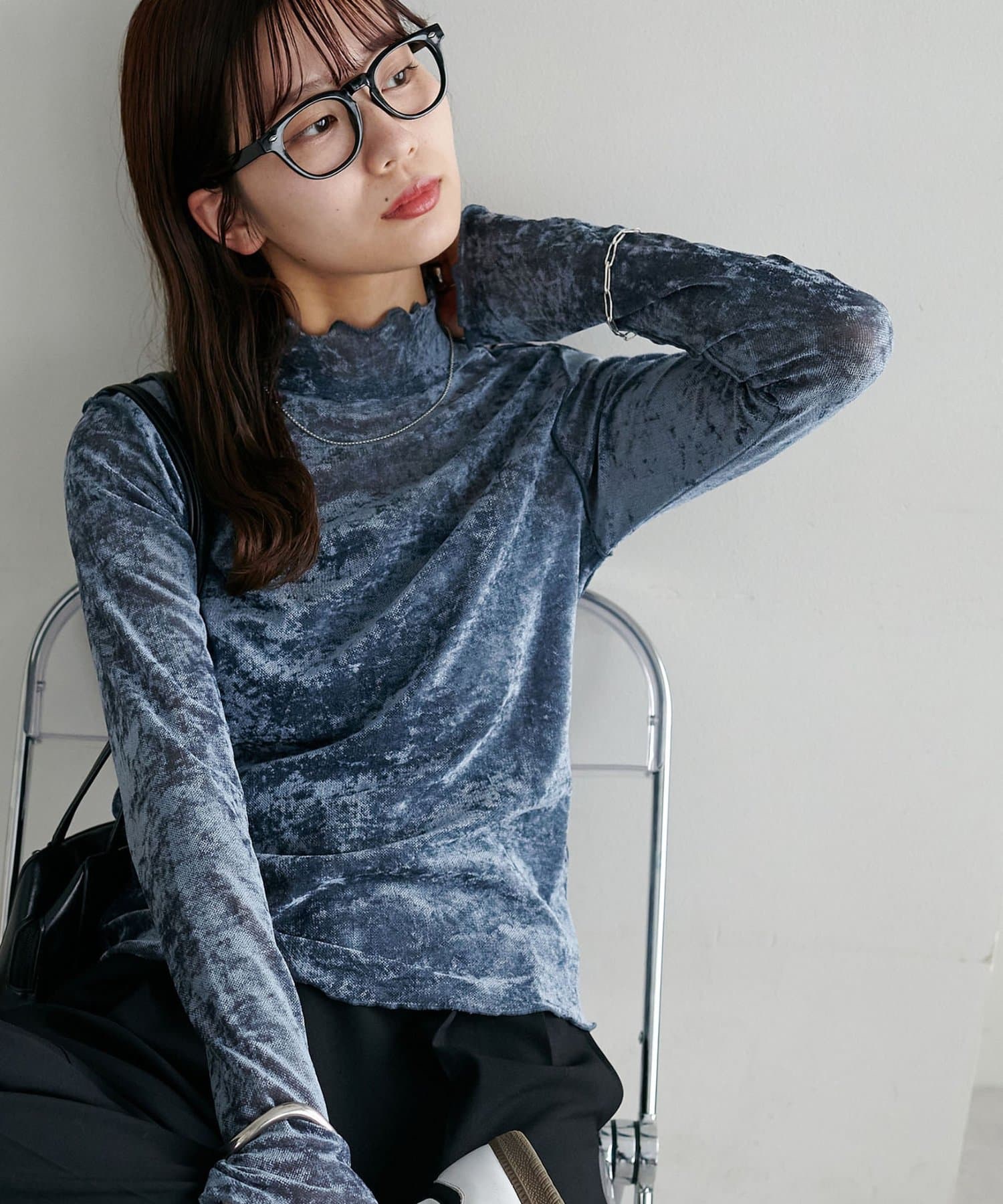 4色•絲絨透感薄長袖上衣