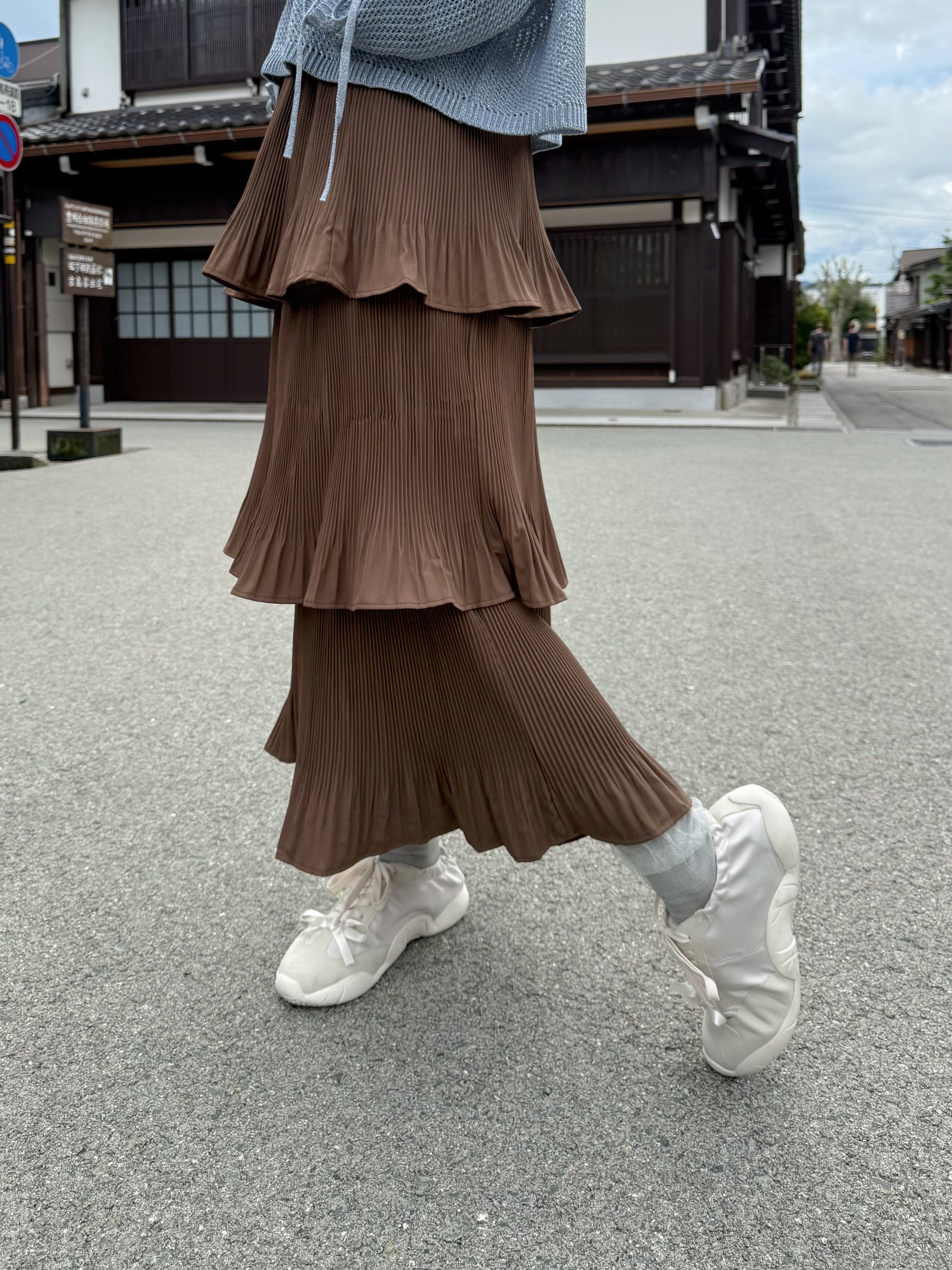 百褶波浪層次半身裙