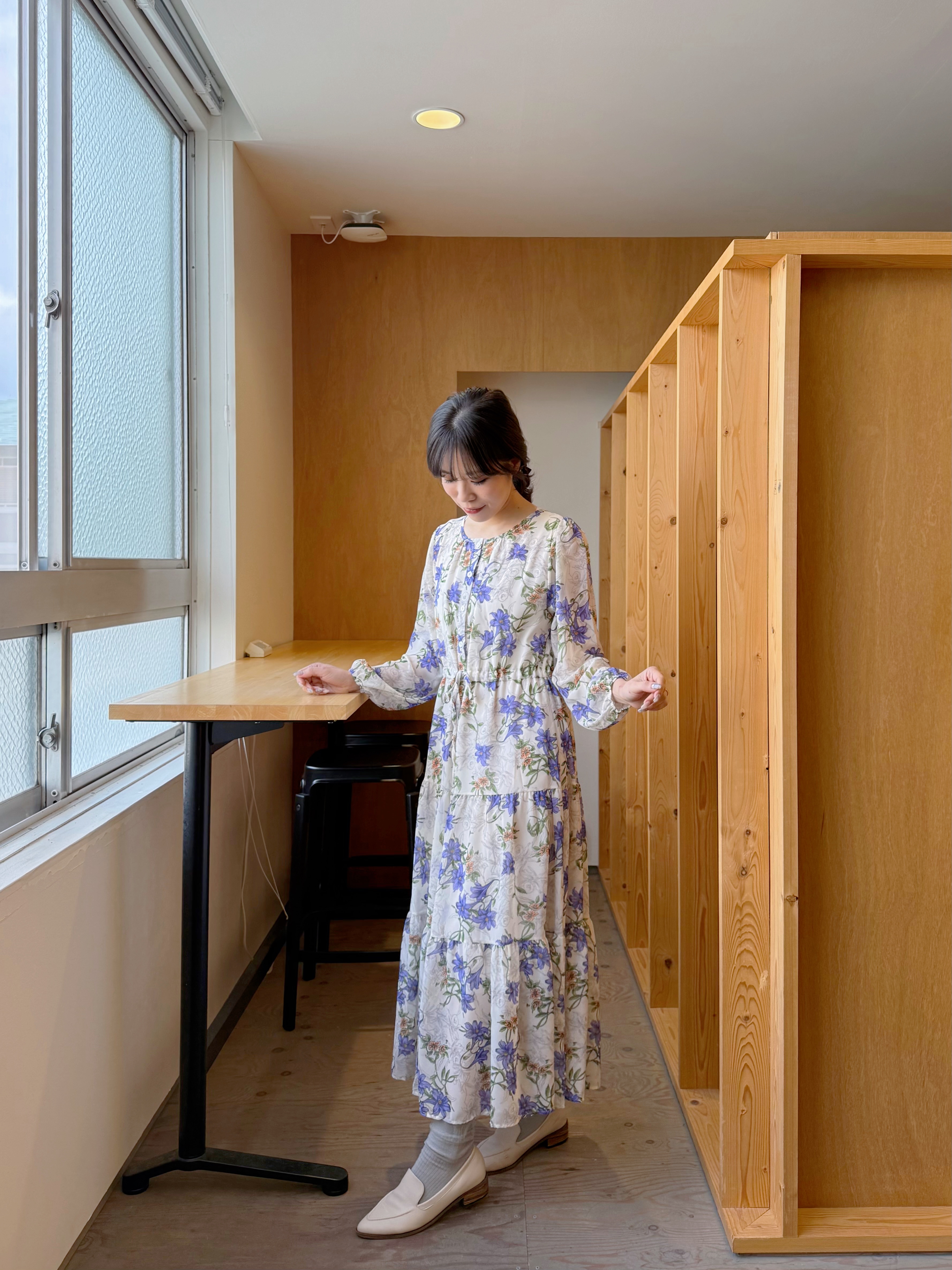 薰衣草紫色花雪紡連身裙