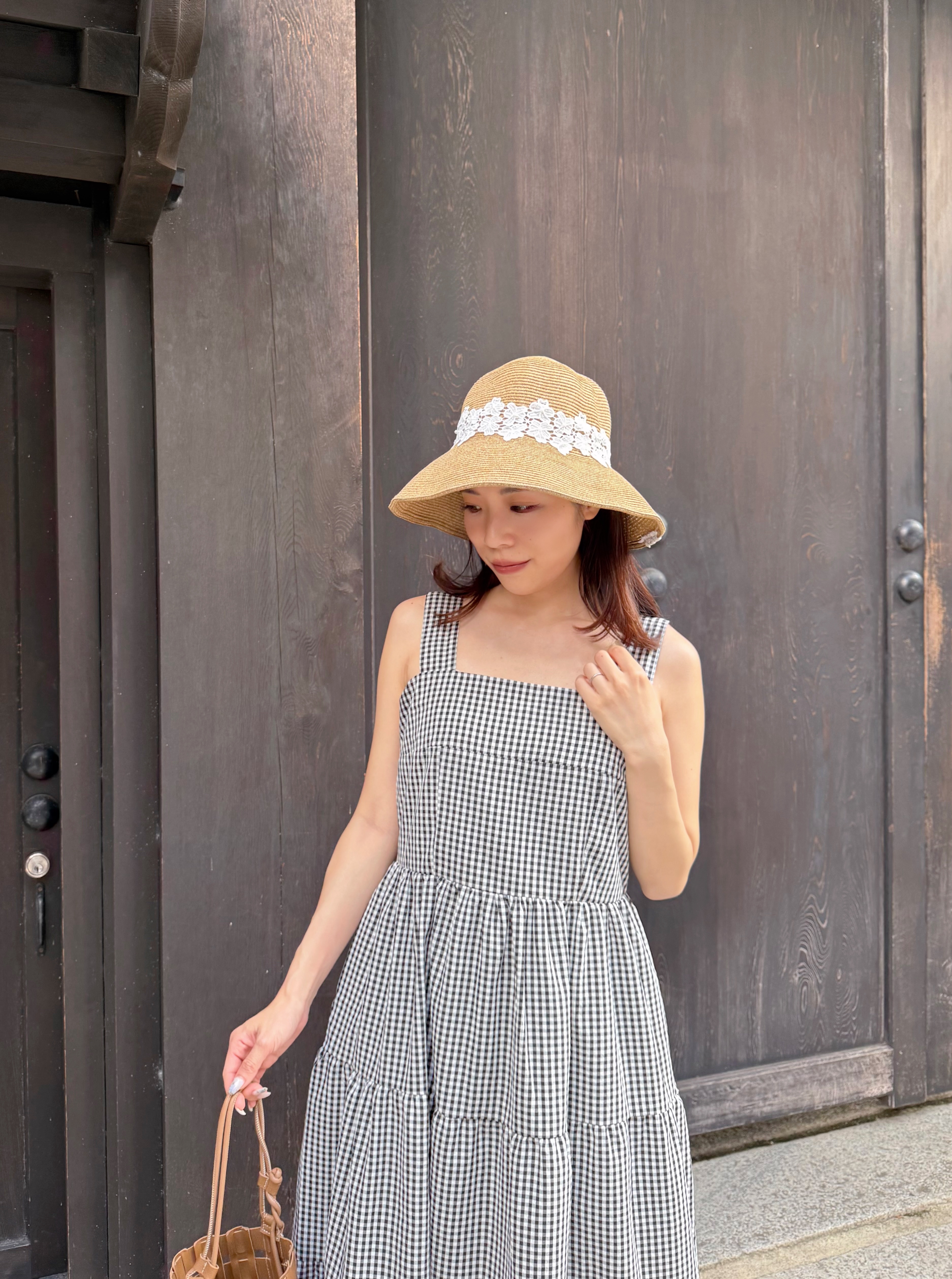 方領格仔背心連身裙