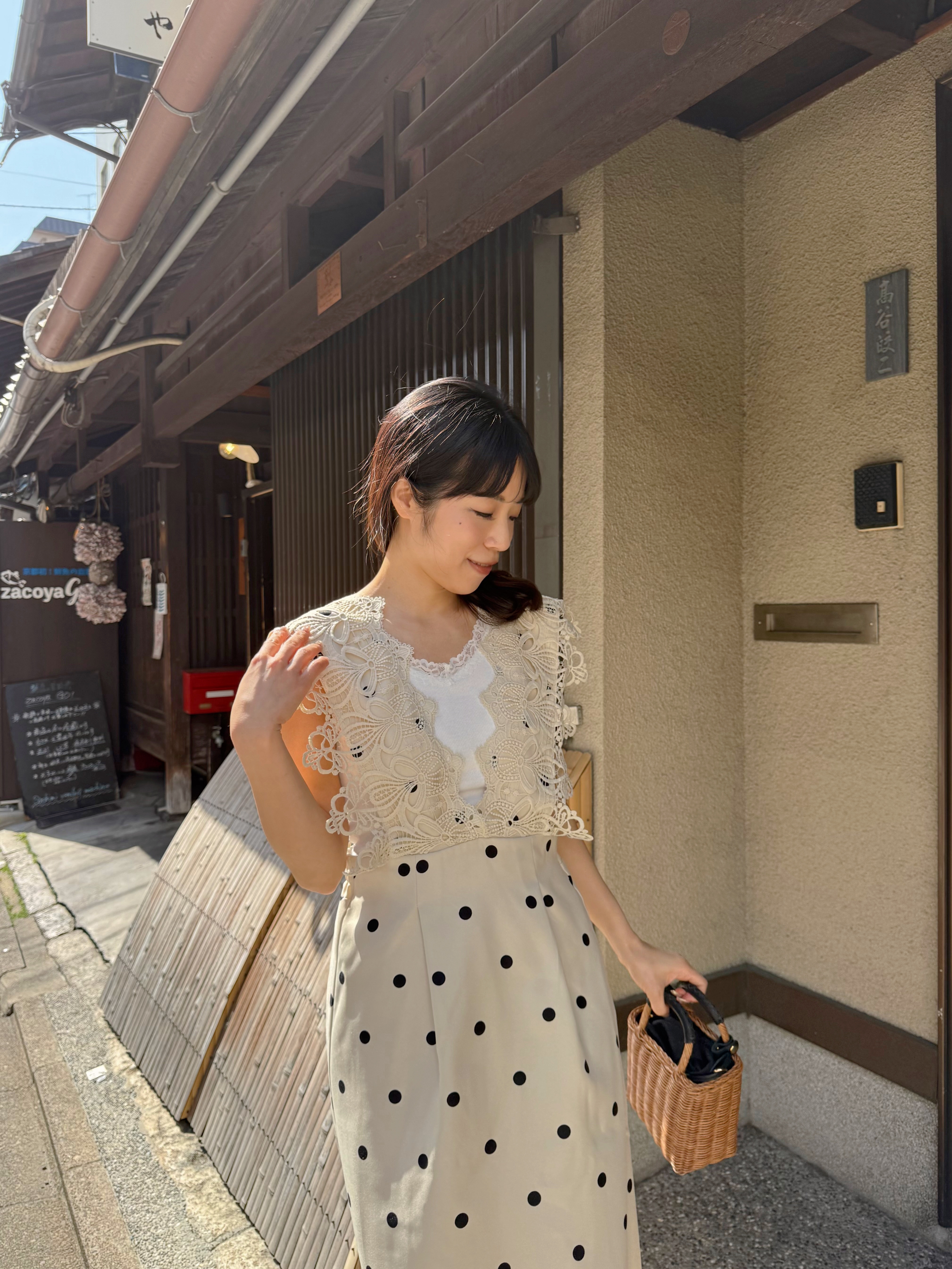 蕾絲波點背心連身裙