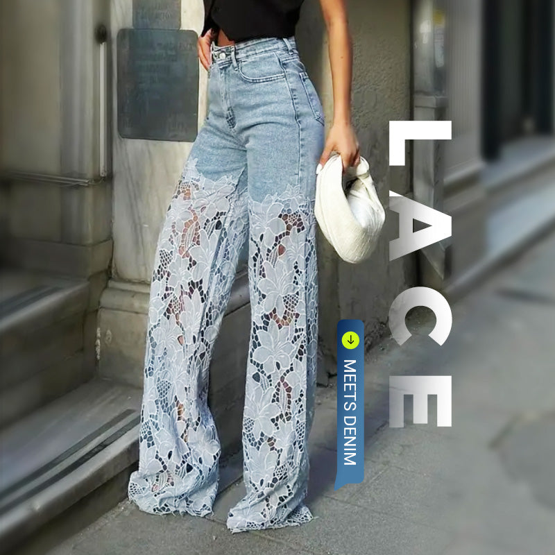 ⏰ بنطلون جينز جينز مرقع بالدانتيل المرقع موضة محدودة الوقت👖👖