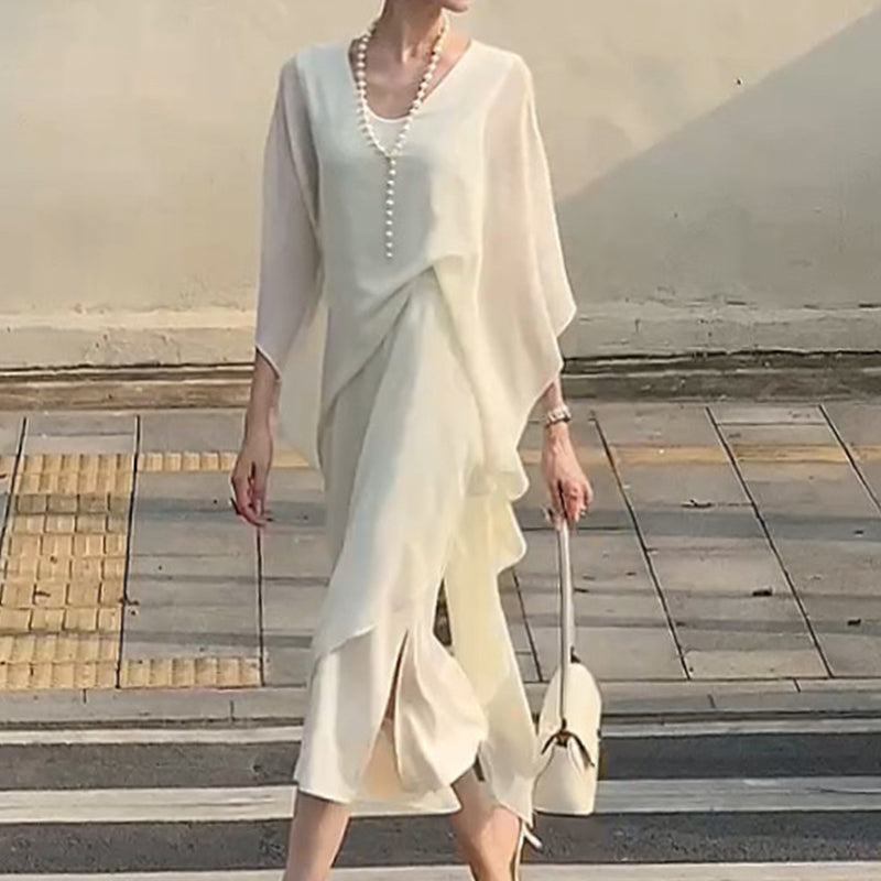✨أزياء جديدة وصلت حديثاً👗فستان نسائي طويل أنيق بحافة غير منتظمة بدون أكتاف