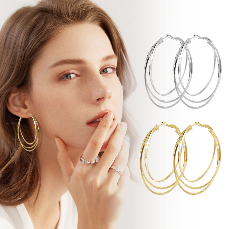 Gift Choice Versatile Triple Ring Hoop Earrings 