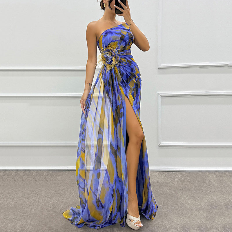 🌸عروض الربيع الخاصة💐 فستان ماكسي نسائي نابض بالحياة بكتف واحد وفتحة عالية💃 اجعل كل مظهر مبهرًا!