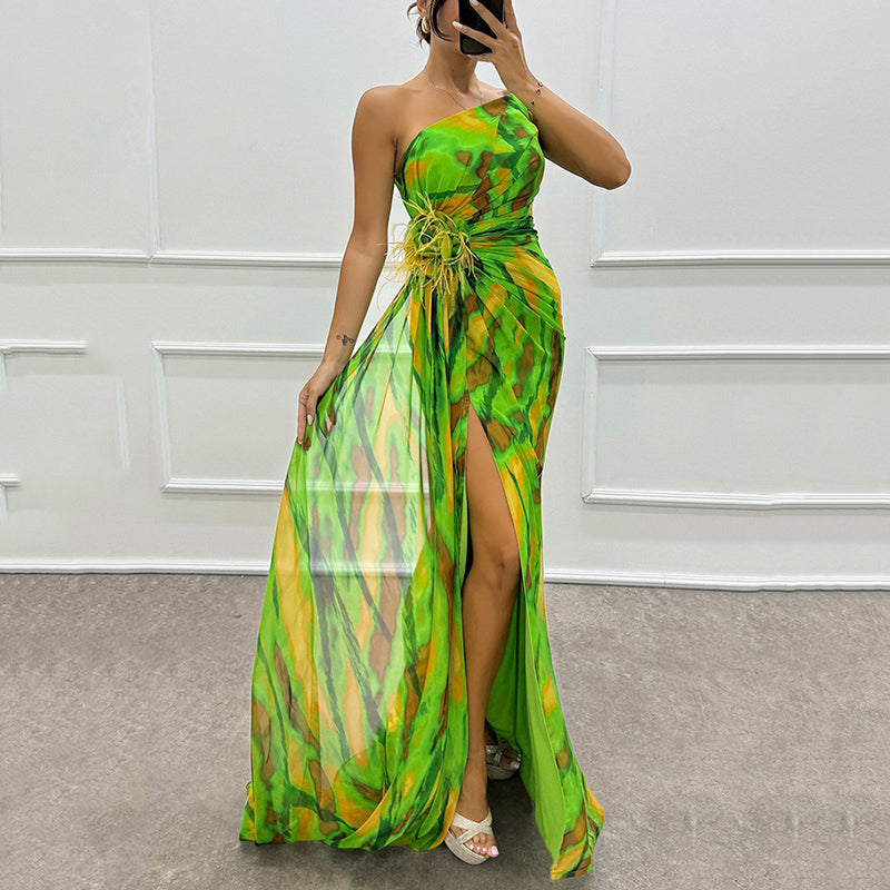 🌸عروض الربيع الخاصة💐 فستان ماكسي نسائي نابض بالحياة بكتف واحد وفتحة عالية💃 اجعل كل مظهر مبهرًا!