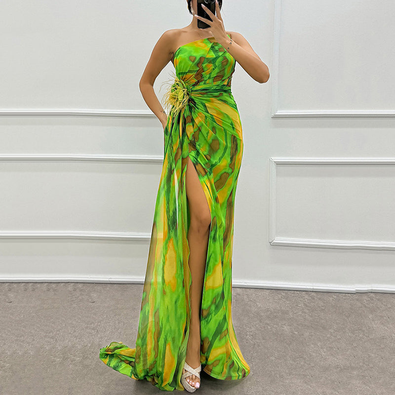 🌸عروض الربيع الخاصة💐 فستان ماكسي نسائي نابض بالحياة بكتف واحد وفتحة عالية💃 اجعل كل مظهر مبهرًا!