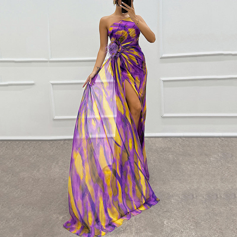 🌸عروض الربيع الخاصة💐 فستان ماكسي نسائي نابض بالحياة بكتف واحد وفتحة عالية💃 اجعل كل مظهر مبهرًا!