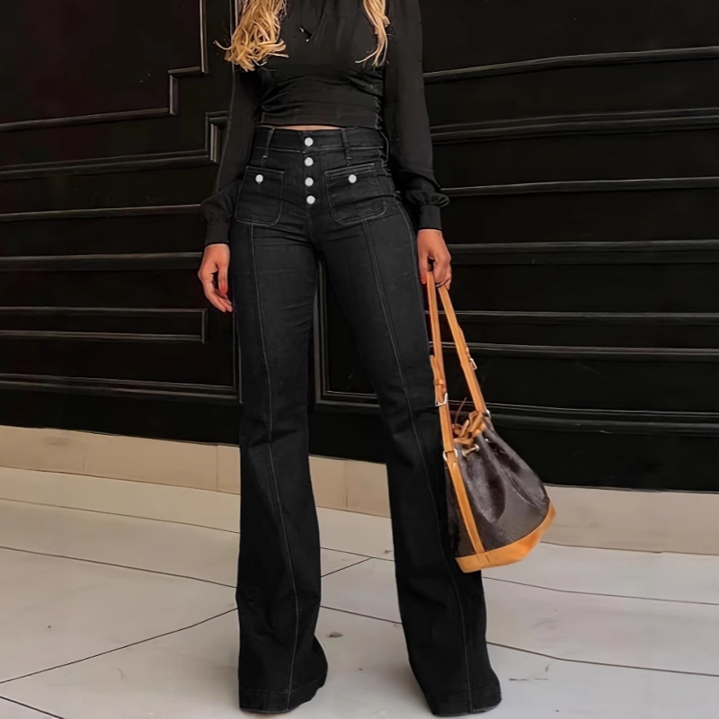 جينز نسائي عصري بخصر عالٍ وواسع من الأسفل