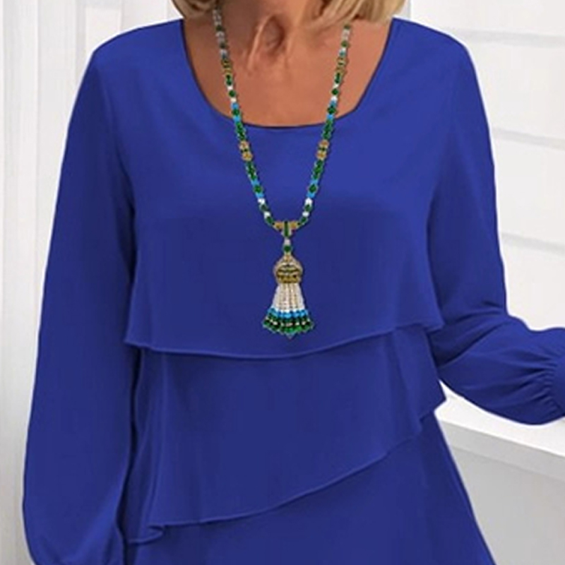 فستان نسائي طويل الأكمام بطبقات وكشكشة