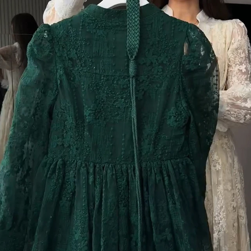 فستان كلاسيكي مطرز بأكمام واسعة