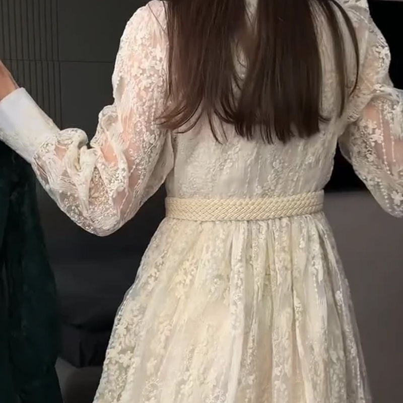 فستان كلاسيكي مطرز بأكمام واسعة