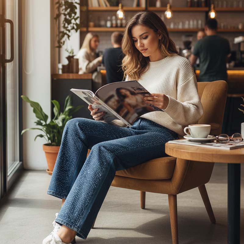 🔥جينز أنيق مزين بأحجار الراين للنساء