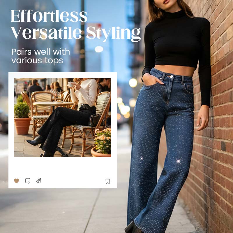 🔥جينز أنيق مزين بأحجار الراين للنساء