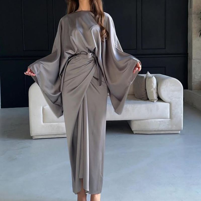 🔥فستان عصري على طراز اللونج مع رباط عند الخصر