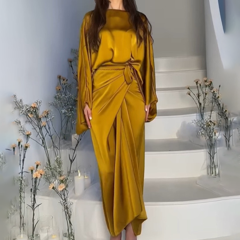 🔥فستان عصري على طراز اللونج مع رباط عند الخصر