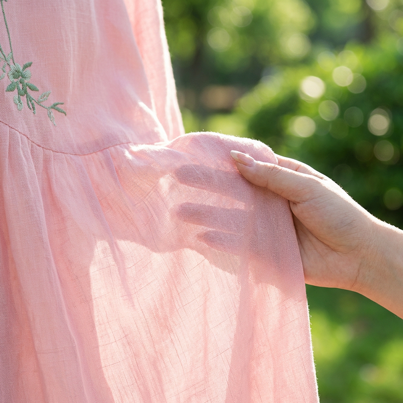 فستان نسائي كاجوال فضفاض بطول متوسط مع تطريز