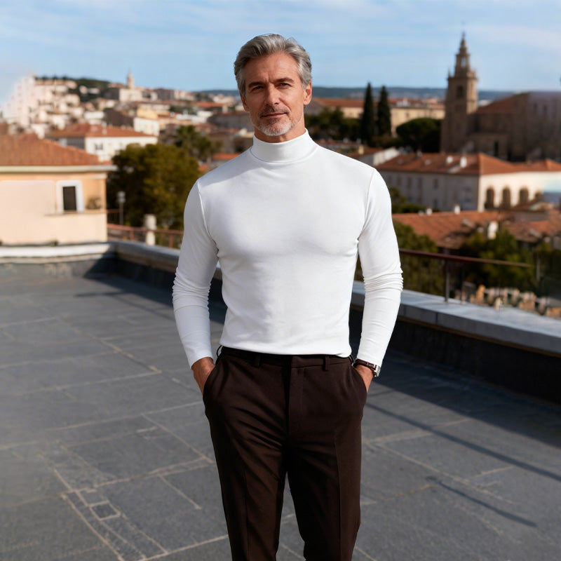 تي شيرت رجالي بياقة عالية وياقة ضيقة وأكمام طويلة