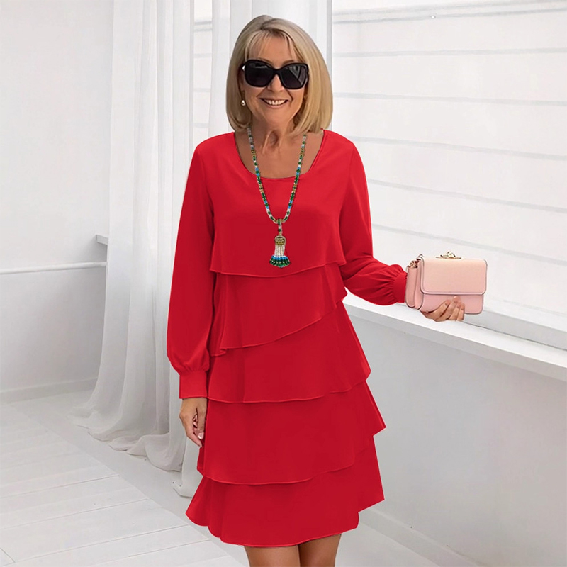 فستان نسائي طويل الأكمام بطبقات وكشكشة