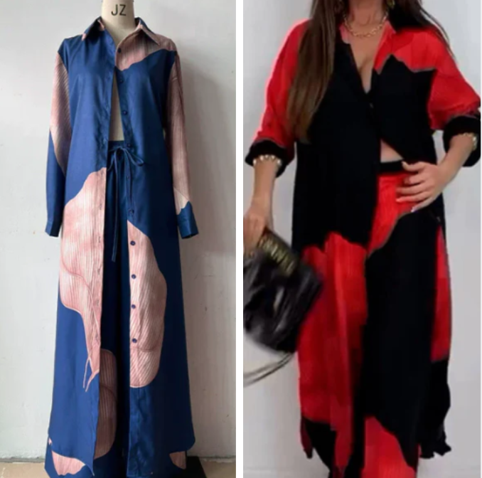 🩷عرض خاص للصيف🌼 طقم قميص طويل بأزرار كاملة وبنطلون برباط