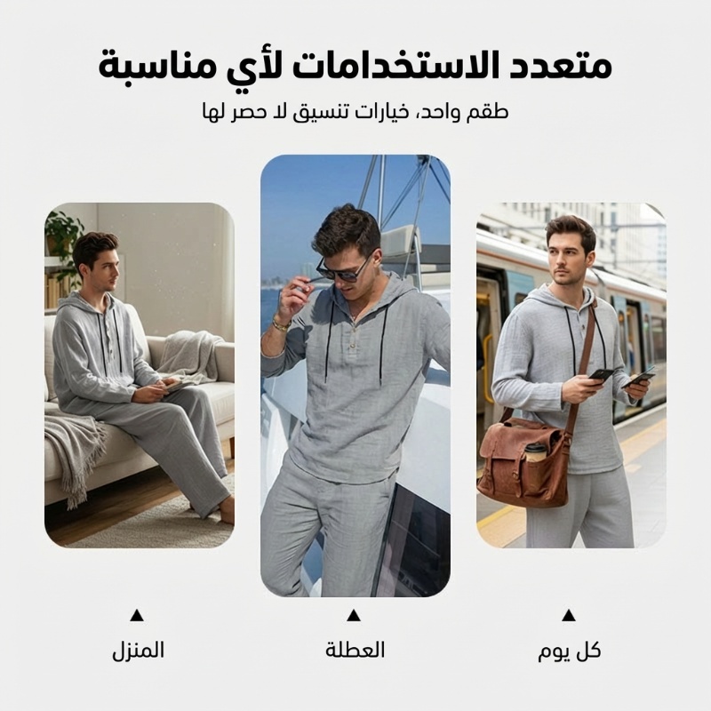 طقم كاجوال رجالي من قطعتين هودي وبنطلون