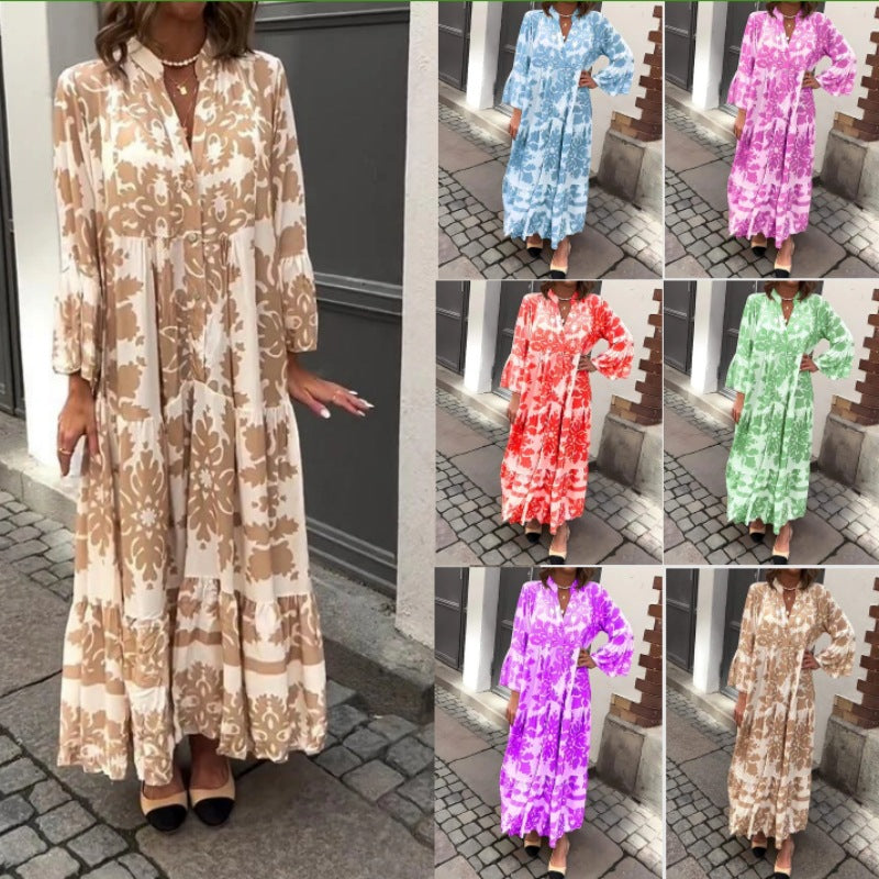 🌸 عرض آخر يوم 🌸عرض اليوم الأخير - خصم 50%🌸 فستان بوهيمي بياقة على شكل حرف V برقبة على شكل حرف V