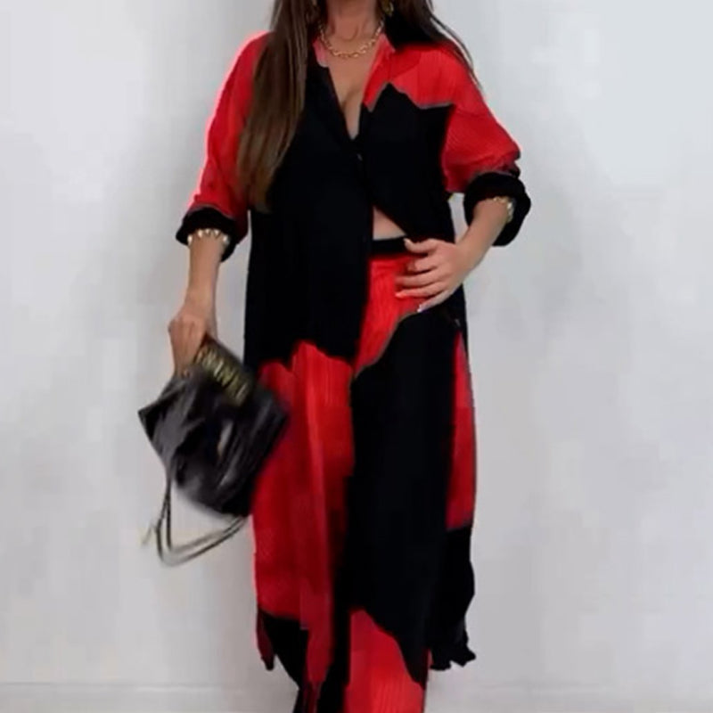 🩷عرض خاص للصيف🌼 طقم قميص طويل بأزرار كاملة وبنطلون برباط