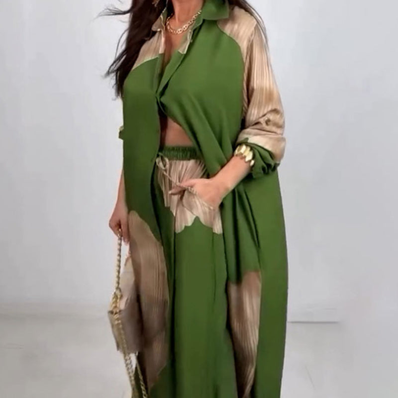 🩷عرض خاص للصيف🌼 طقم قميص طويل بأزرار كاملة وبنطلون برباط