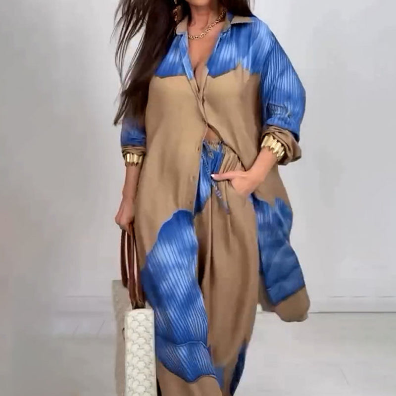 🩷عرض خاص للصيف🌼 طقم قميص طويل بأزرار كاملة وبنطلون برباط