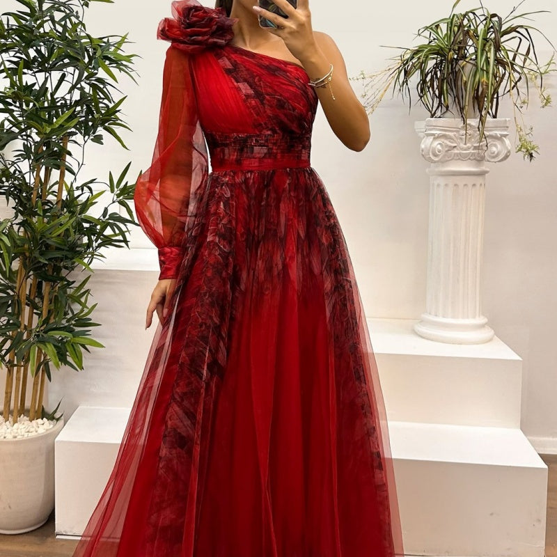 ⏳ خصم 50٪ لفترة محدودة! 💥 فساتين نسائية نسائية مطبوعة بشبكة مائلة على الكتف （كلما اشتريت أكثر، كلما زاد الخصم）